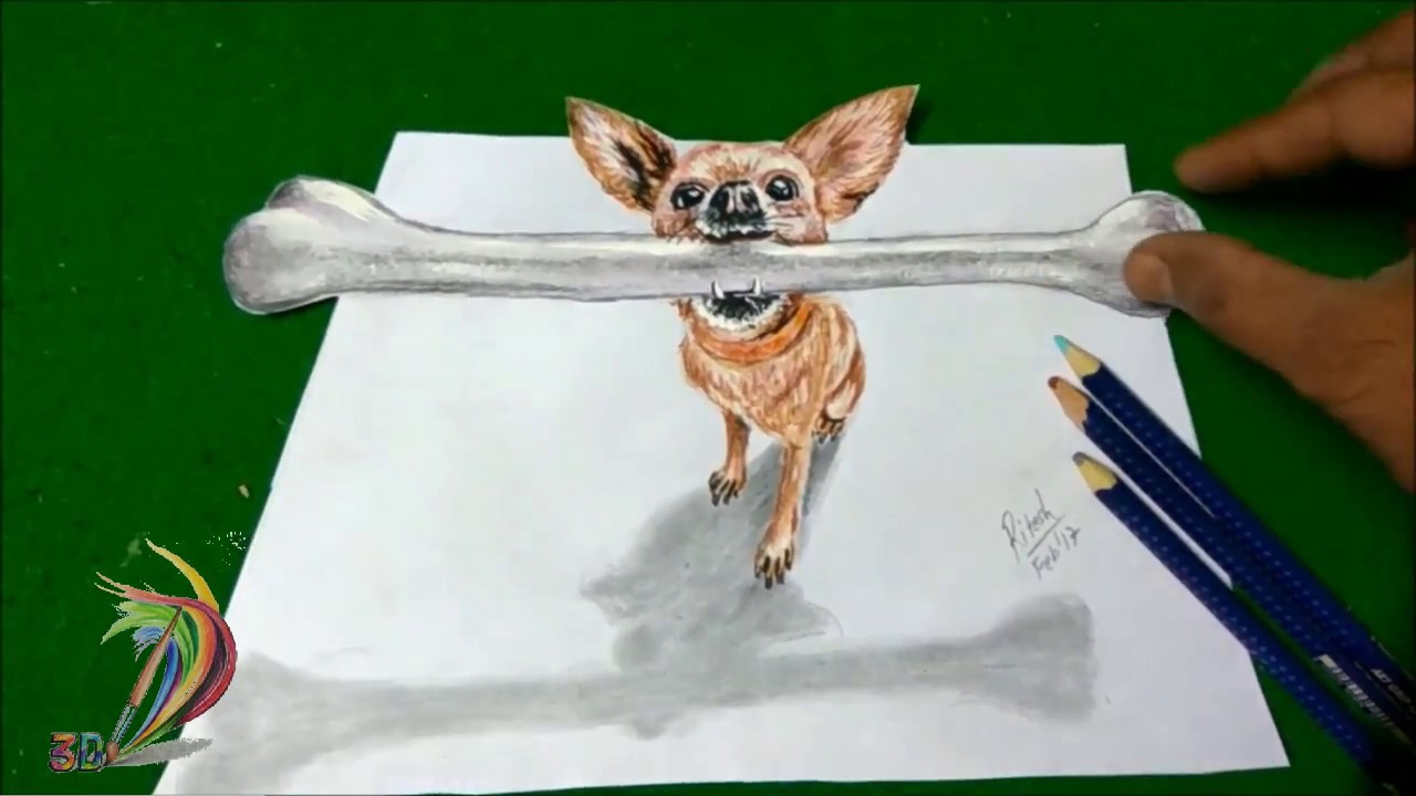  3D  Drawing  of sweet Dog  Trick ART speed painting Easy 3D  