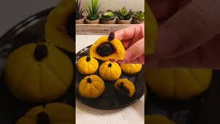 Pumpkin Cake(Mochi) with Red Bean Filling recipe | Halloween pumpkin dessert recipe#shorts