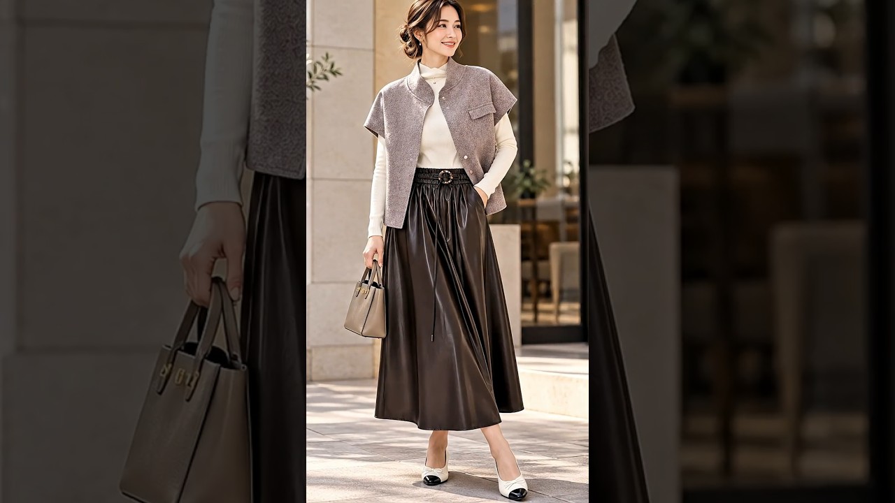 👗"가죽 치마 입었는데 왜 이렇게 고급스러워?" 소리 듣는 4060 가을 레더 스커트 스타일링🤎#4060패션 #레더스커트코디 #가을중년룩