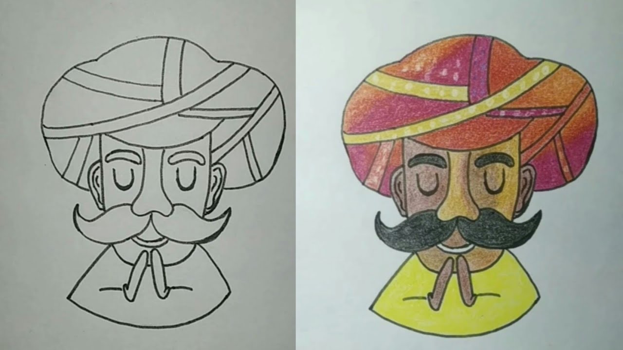 How to draw cute rajasthani turban man - YouTube
