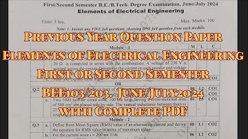 Elements of Electrical Engineering Previous year question paper June/Jul 2024, BEE103/203