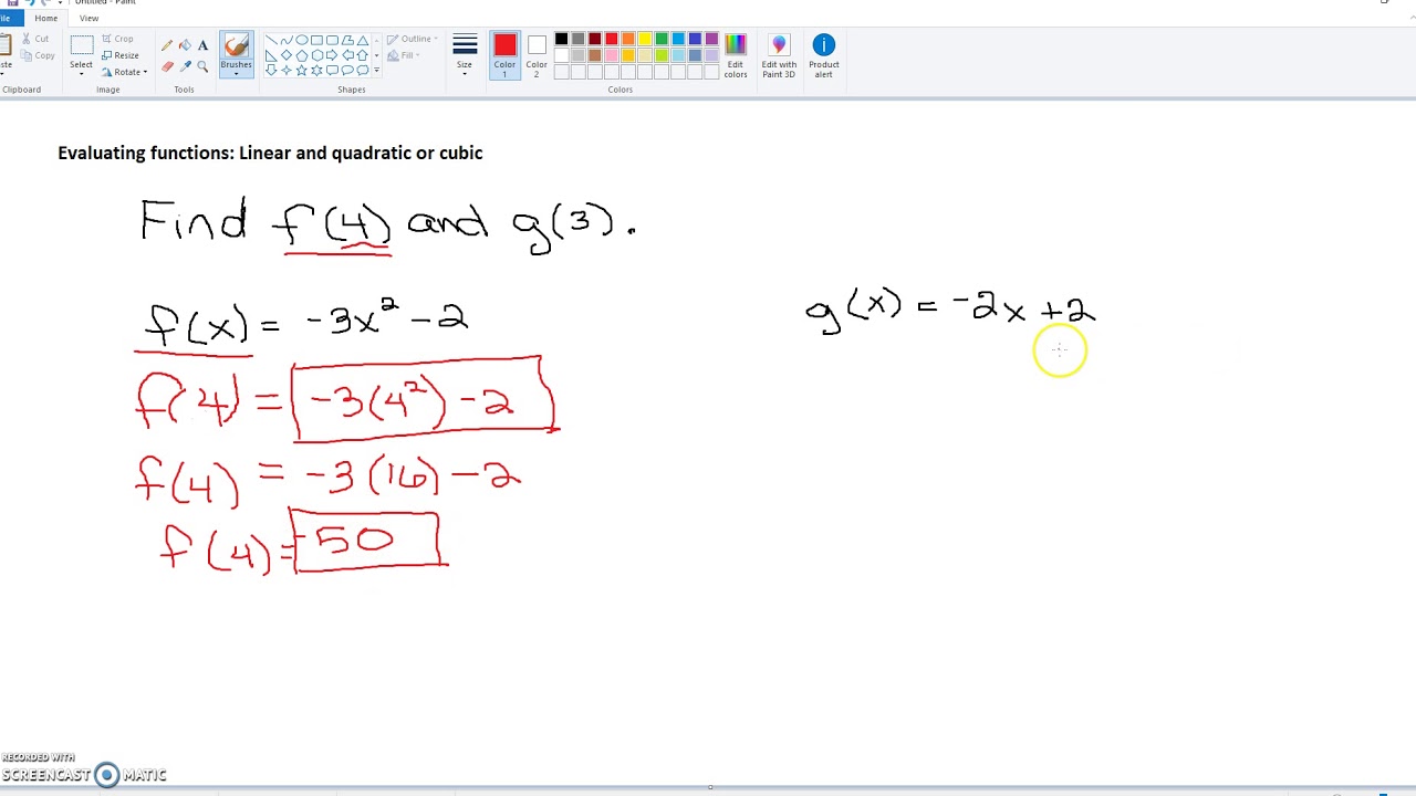 Evaluating Functions Linear And Quadratic Or Cubic YouTube