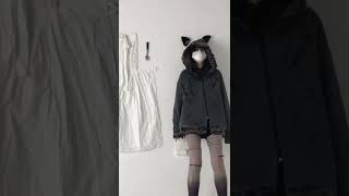 Kawaiienvy Distressed Puppet Ripped Cat Ear Hooded Zipper Coat Distressed Puppet Grey / S