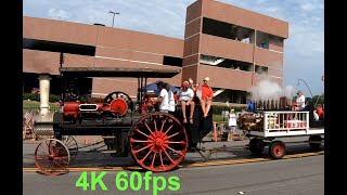 Steam tractor parade with Calliope and steam whistles, 4K 60fps
