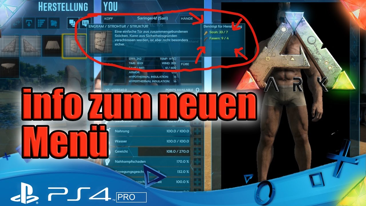 ARK PS4 🇩🇪 INFO ZUM NEUEN MENÜ- auch ein wenig von PATCH 506.2 - Ark ...