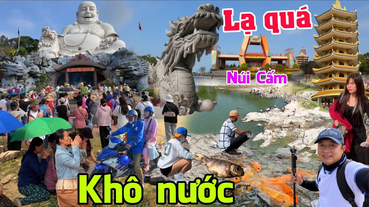 Hàng 1000 người đi xe máy lên Núi Cấm lạ quá Khô cạn nước rút cá đầy mặt hồ
