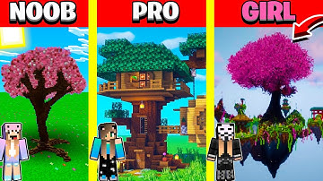 Minecraft Battle: TREE HOUSE BUILD CHALLENGE - NOOB vs PRO vs GIRL / Animation WOOD OAK