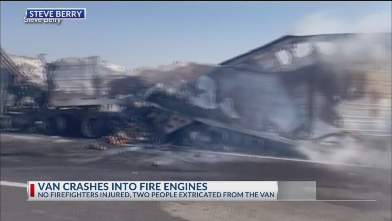 Van crashes into fire engine, 2 extricated on Highway 46: CHP - YouTube
