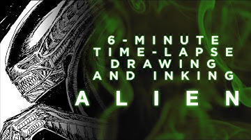 Mesmerizing time-lapse drawing of a xenomorph