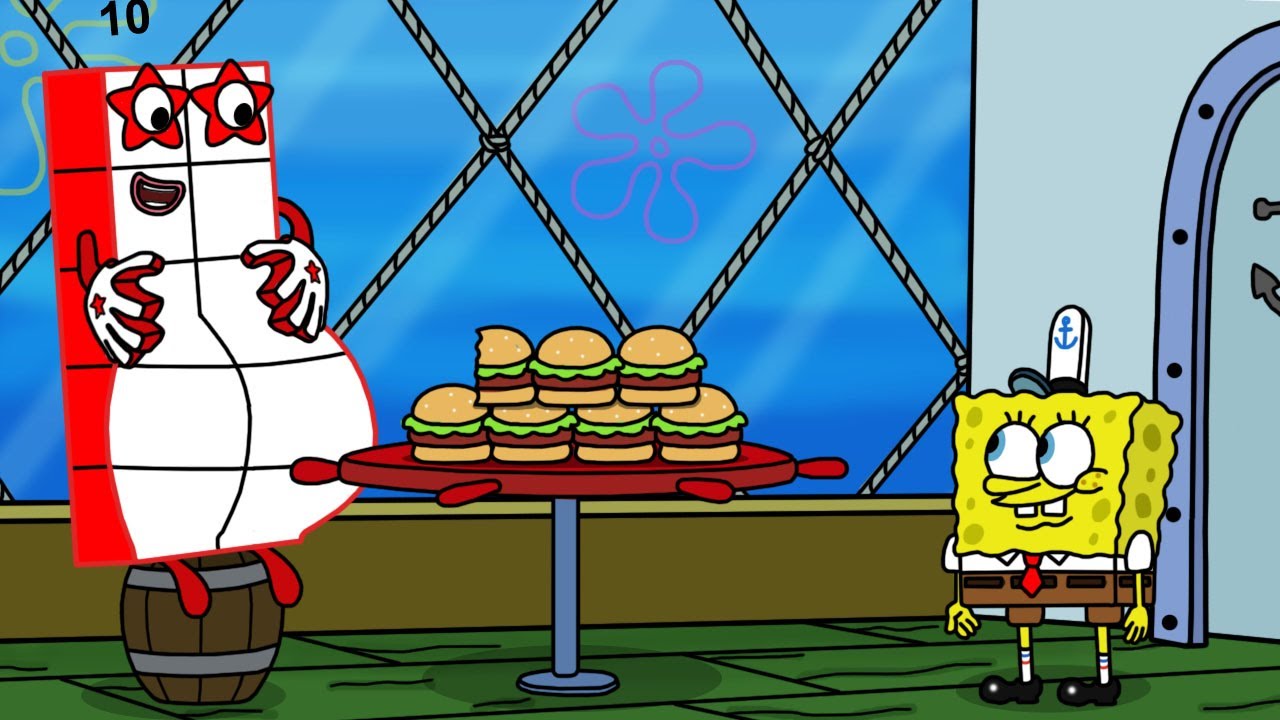 Numberblocks Eat Numberblocks 10 Eat All Krabby Patties - Numberblocks fanmade coloring ...