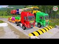 Double flatbed trailer truck cars vs rails tractor vs train cars vs bollards beamng drive 616