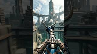 🐉⚙️ Mechanical Azure Dragon Flying Over Midgar | FF7 Cyber Fantasy #shorts