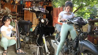 Genius Girl Repairs, Replaces broken HonDa 110 Motorbike parts | Girl mechanic