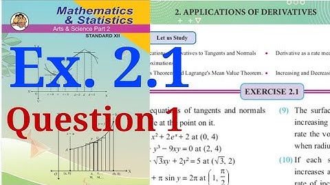 Exercise 2.1,HSC,12th maths2,Question1,Applications of Derivative ,Equation of tangent and Normal,
