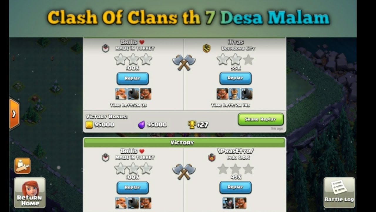 Clash Of clans desa malam th 7 attack YouTube
