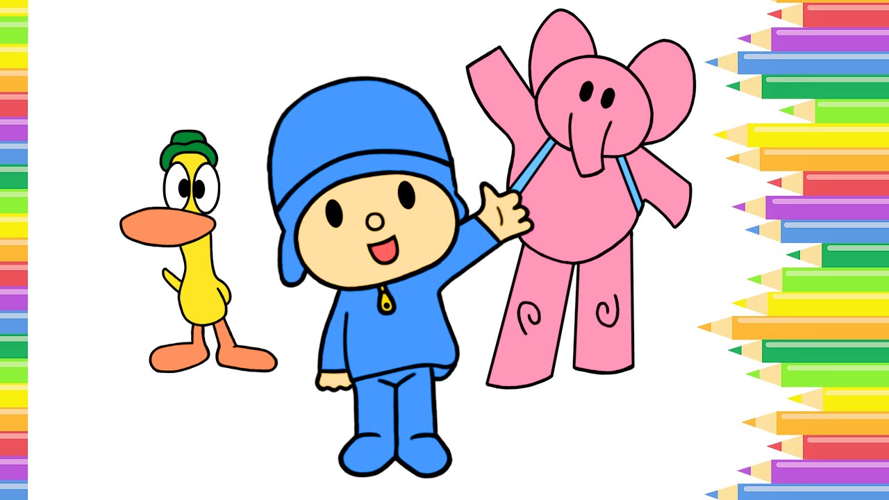 Desenhar E colorir Pocoyo E Seus Amigos 👶👧🏼🐶🐘🦆 Desenhos Para Crianças  