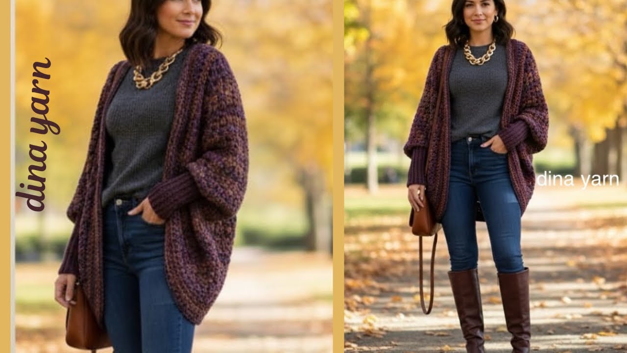 كروشيه بونشو/كارديجان بغرزه سهله للمبتدئين خطوه بخطوه_ Easy Crochet Cardigan for Beginners 