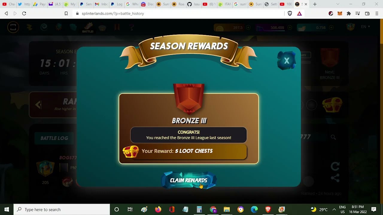 Splinterlands : End Of Season Rewards