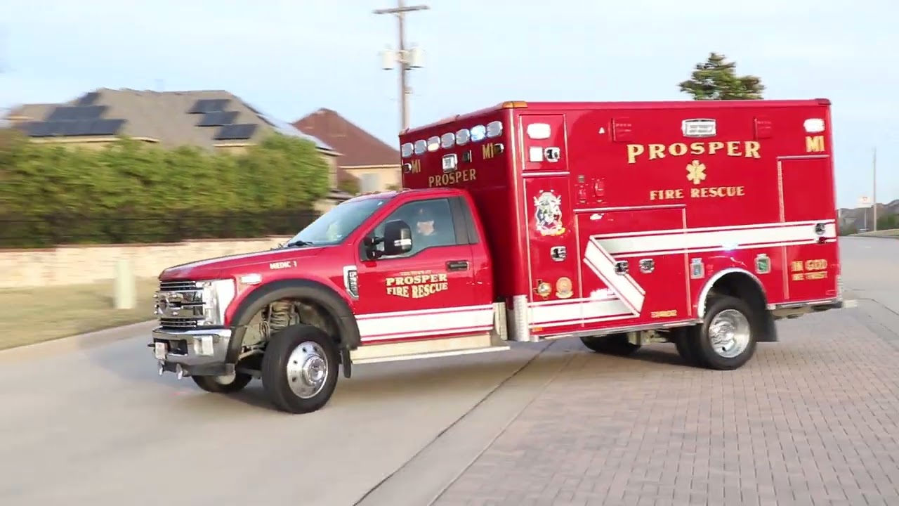 [Prosper Fire Rescue] (Q Siren + Wail + Air Horn) Truck 1 and Medic 1 responding to a MVA.