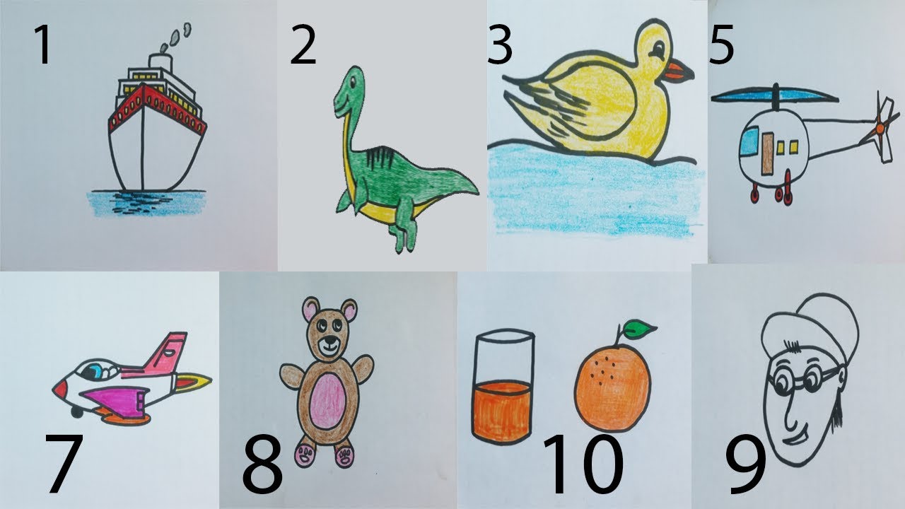 How To Draw Amazing Things With Number 1 10 Easy And Simple Things Drawing With Number Youtube