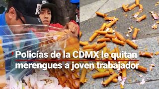 ¡Cuidado con el "ladrón"! Policías de la CDMX hacen operativo y le quitan sus merengues a vendedor