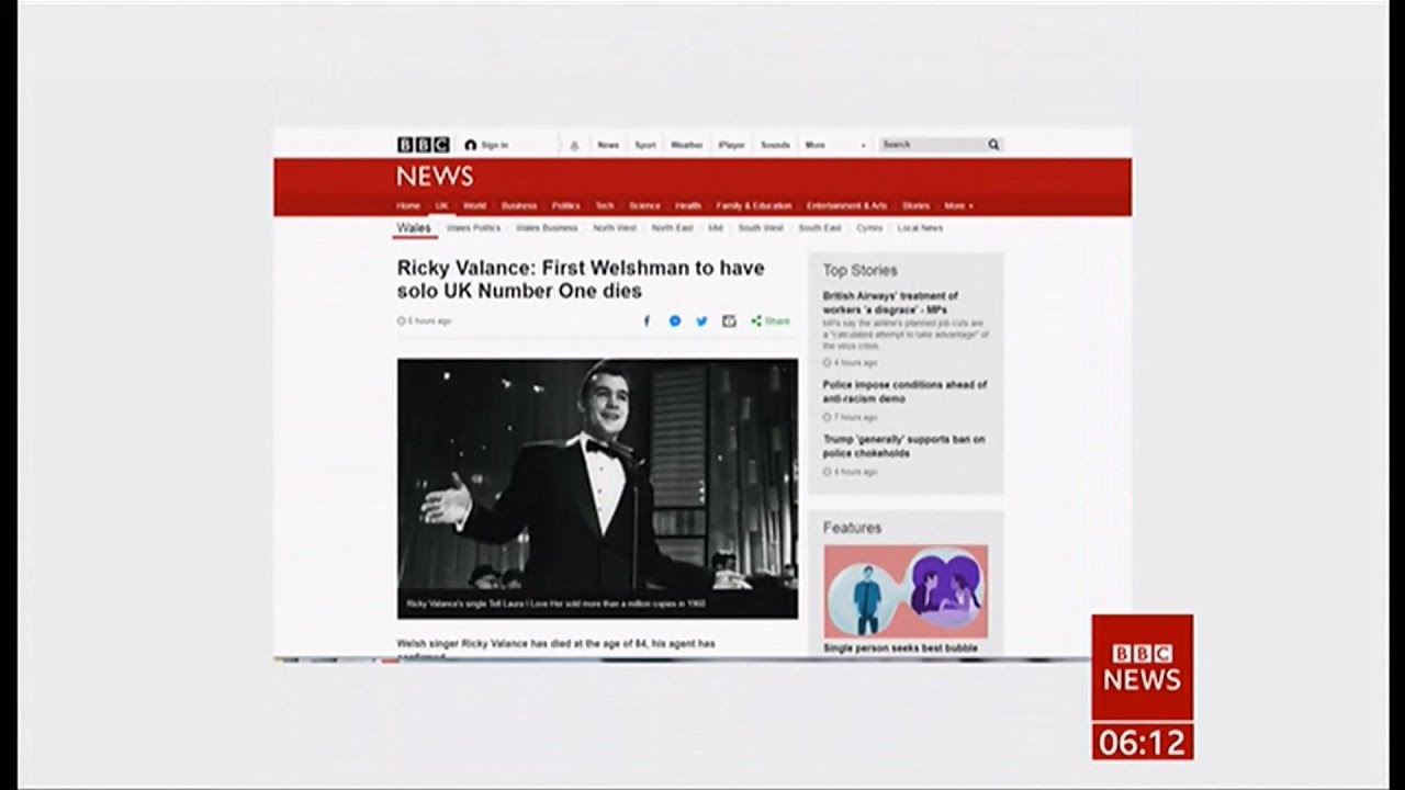 Ricky Valance passes away (1939 - 2020) (UK) - BBC News - 13th June 2020