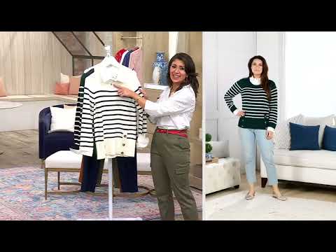 Joan Rivers Striped Sweater With Woven Collar And Cuffs on QVC