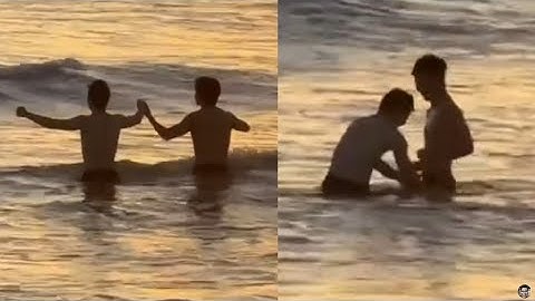 BTS Taehyung and Jimin Playing in the Sea, Vmin Pulling Each Other Shorts