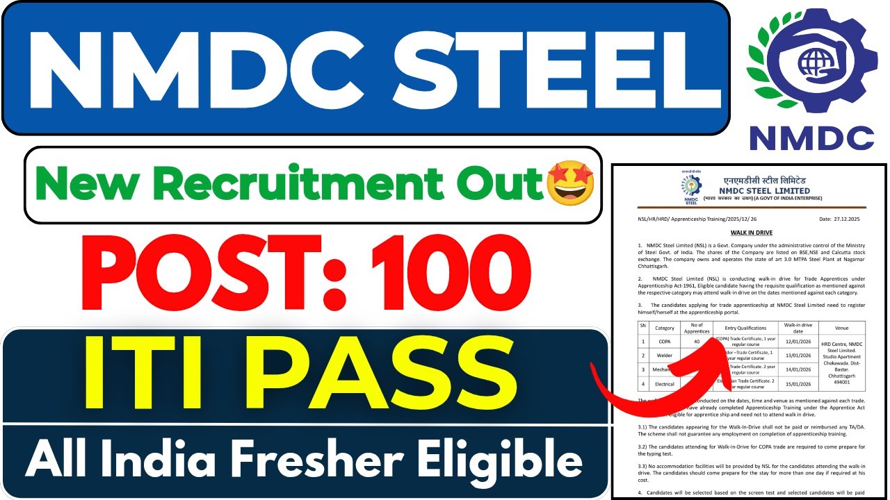 NMDC Recruitment 2025 | NMDC New Vacancy 2025 | NMDC ITI Pass New Apprentice Recruitment | nmdc jobs