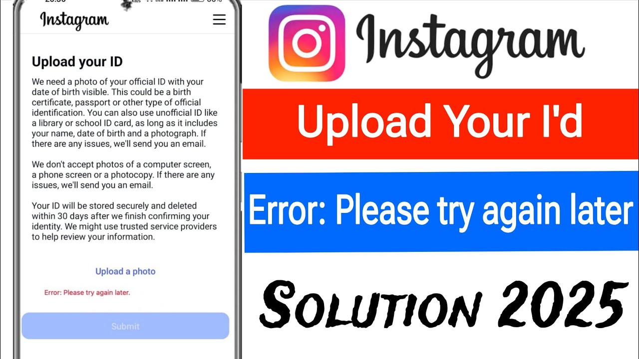 Instagram Upload Your ID Problem Solved || Please Try Again Later Error ...