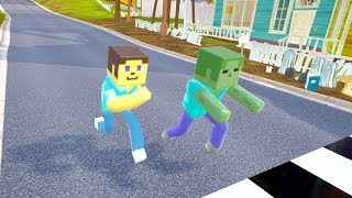 MINECRAFT STEVE VS MINECRAFT ZOMBIE RACES - Hello Neighbor