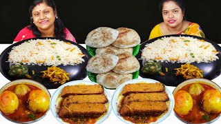 BOIL EGG CURRY DHOKA CURRY PURI RICE EATING CHALLENGE // FOOD CHALLENGE INDIA // food family & more