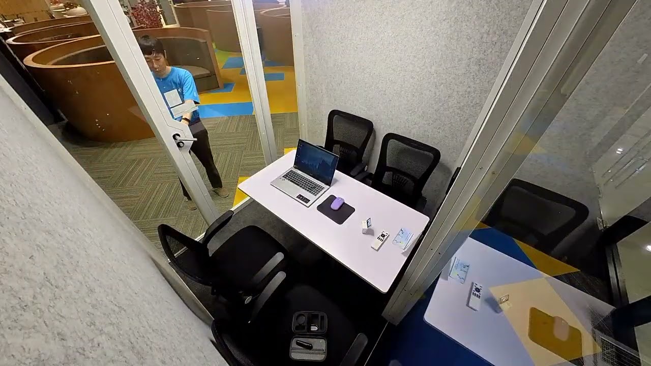 Acoustic pods for productive work and enhanced privacy.