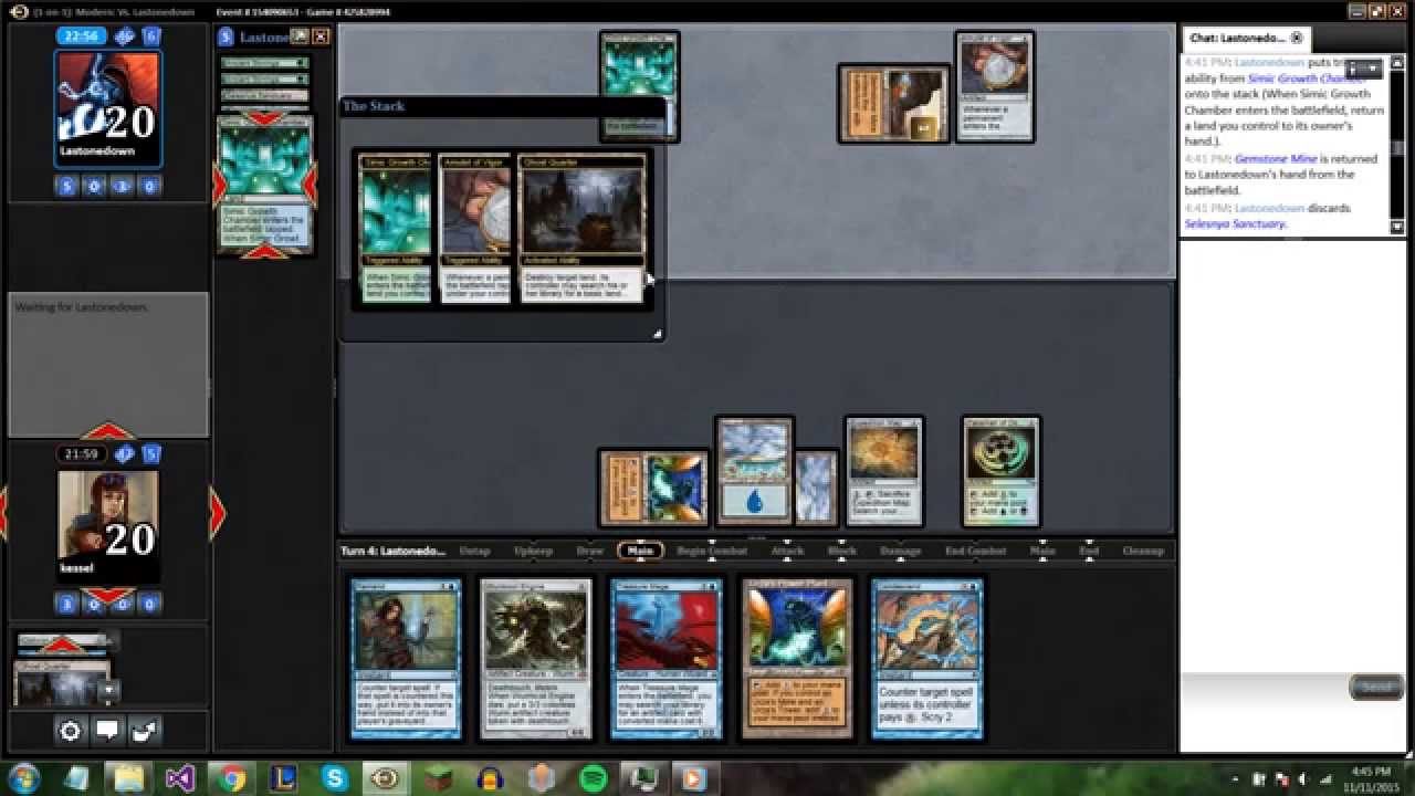 Mtgo Modern Match, Blue Tron vs Amulet Bloom Titan, Match 1 Game 1