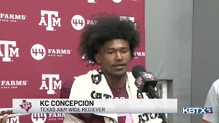Texas A&M's KC Concepcion speaks prior to Utah State matchup