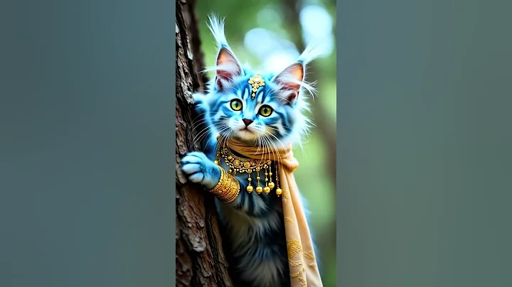Watch the video about Majestic Blue Striped Cat 🐱✨ | Enchanted Fantasy Forest #cat #cuteanimal #cutecat