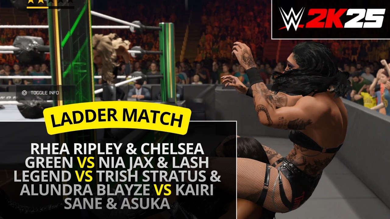 WWE 2K25 – Rhea Ripley & Chelsea Green vs Nia Jax & Lash Legend vs Trish & Alundra Blayze (Ladder)