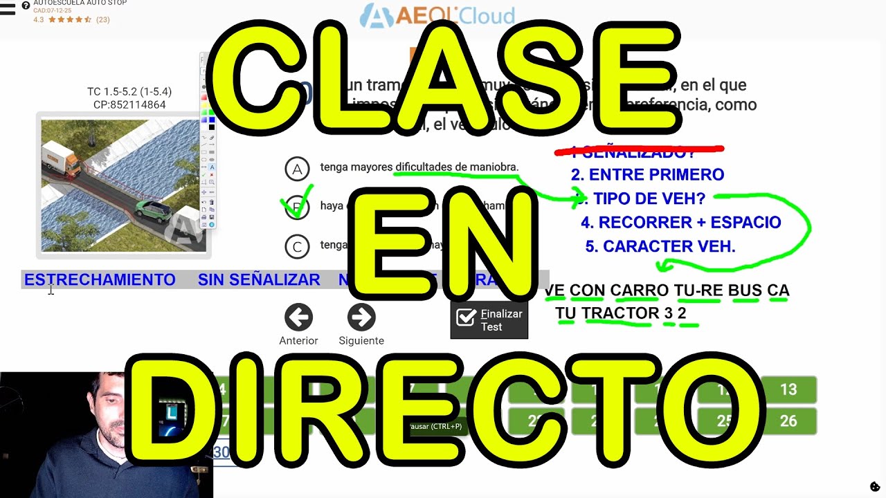 (Clase Real Permiso B) Diciembre 2025. Resolvemos test en directo para nuestros alumnos