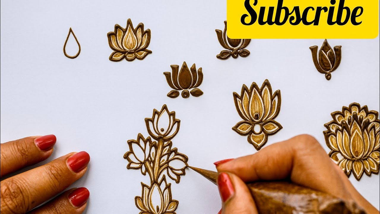 How to draw different types of Lotus flower in henna design.#hennaartbyradhika #kpmehandiart