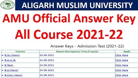 AMU  Answer key 2021-22/ B.Sc, B.tech, B.Com, B.A. LLB...Answer key is out/Aligarh Muslim university