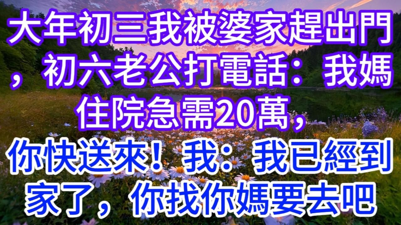 大年初三我被婆家趕出門，初六老公打電話：我媽住院急需20萬，你快送來！我：我已經到家了，你找你媽要去吧