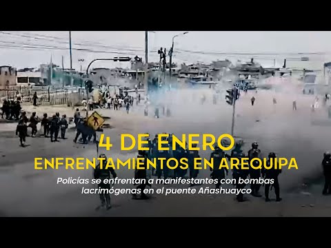 Arequipa: policías se enfrentan a manifestantes con bombas lacrimógenas en el puente Añashuayco