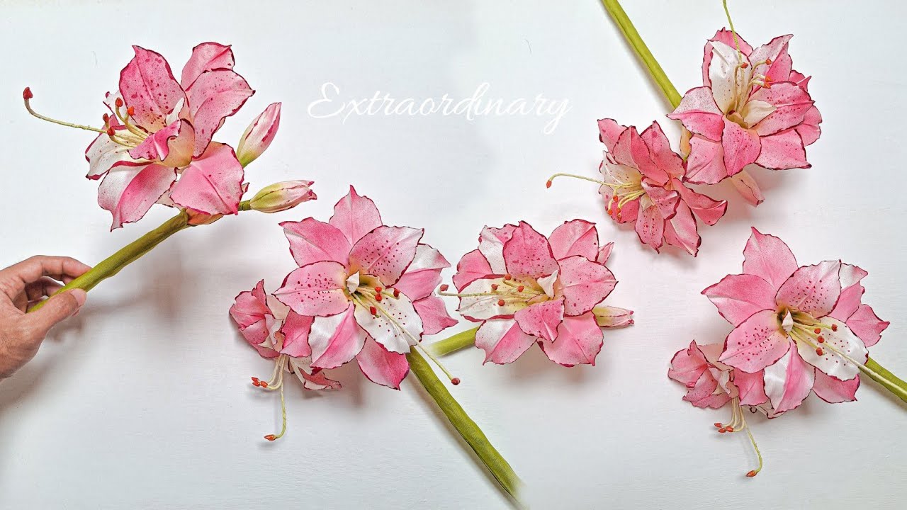 DIY, Amaryllis flower Bloom and Buds from Satin Ribbon | 4K | Extraordinary Craft | CyzecoSRF#51