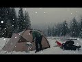 Snow Camping with My Dog in a Hot Tent | Winter Mountain Camping by the River