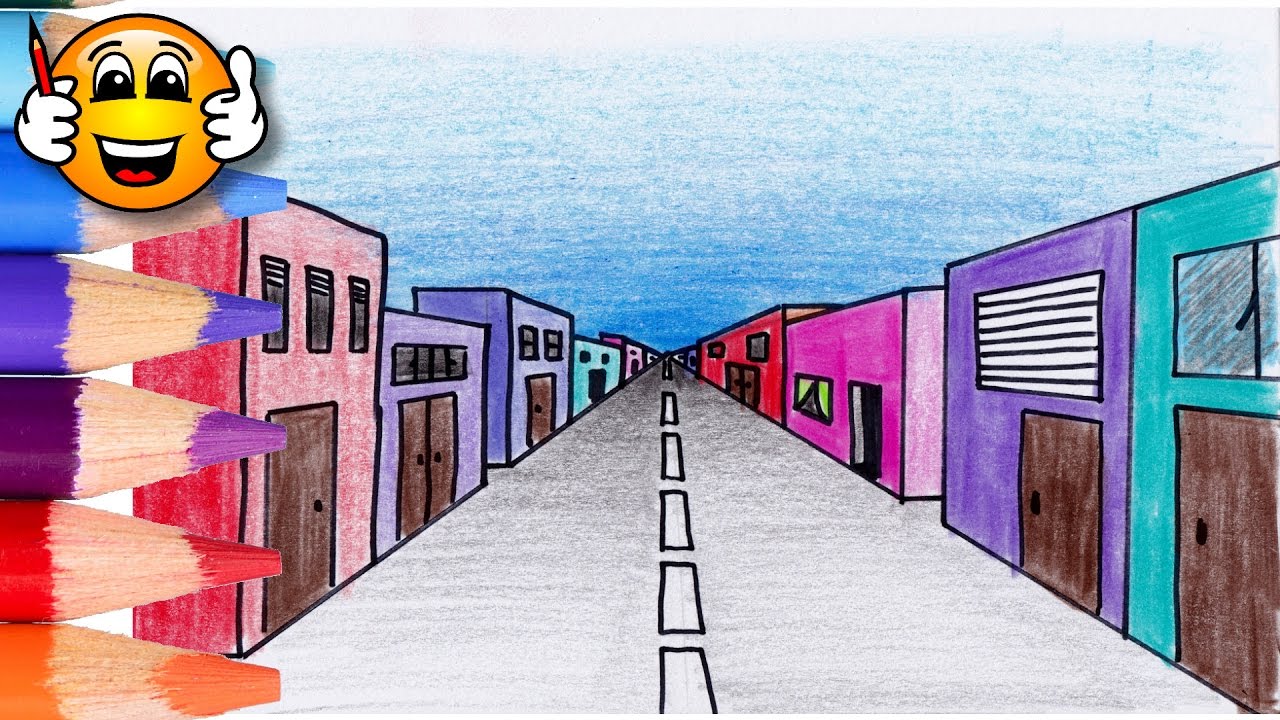 One Point Perspective Street Coloring Page Draw With