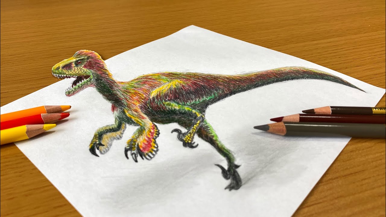 色鉛筆でトリックアート】恐竜 dinosaur with colored pencils - YouTube