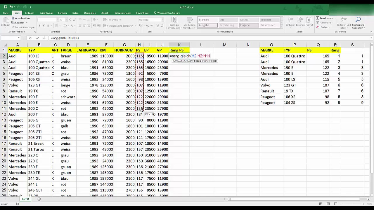 Update Excel: Funktion Rang.Gleich