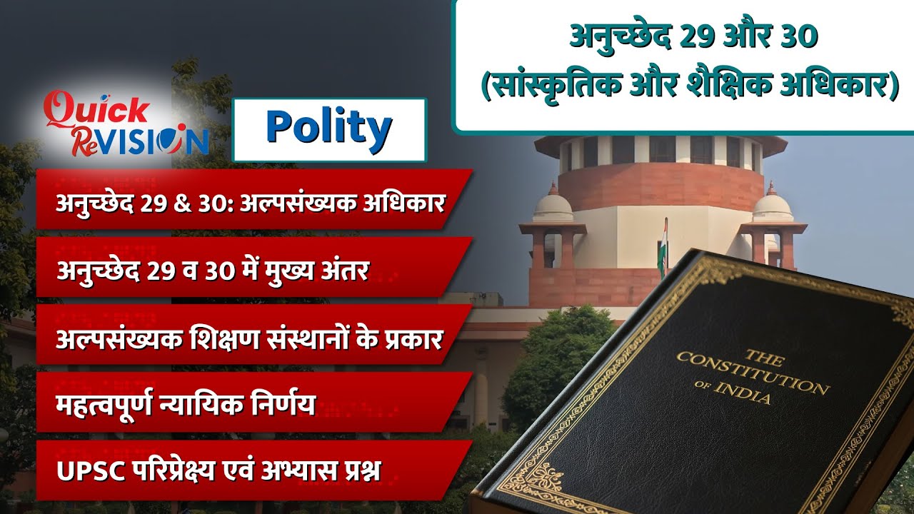 Quick ReVISION: संविधान अनुच्छेद 29-30 | Cultural & Educational Rights | UPSC Polity |