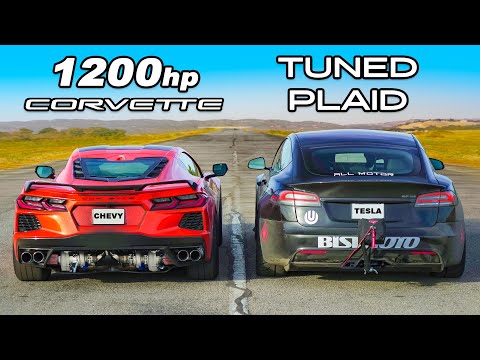 Видео: Кто победит в заезде: Corvette C8 с 1200 л.с или же Model S Plaid?