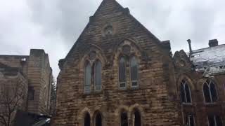 Historic former Akron church building after it was heavily damaged in a late Wednesday night fire